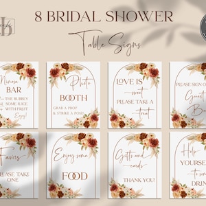 Fall in Love Bridal Shower Table Signs, Wedding, Engagement, Floral, Terracotta, Arch, Boho, Fall Table Sign Set, Digital, NOT Editable