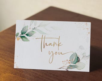 Tarjeta de agradecimiento con motivos vegetales, aniversario de boda, follaje, dorado, salvia, eucalipto, 50 aniversario, tarjeta plegable, 6x4", digital, instantánea