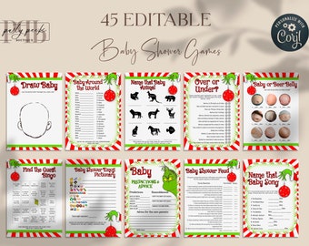 Editable Red Green Baby Shower Game set, 45 games, Baby Stole Christmas, Digital, Printable, Template, Instant