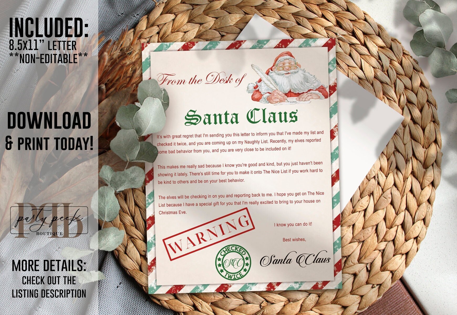 Warning Letter From Santa Claus, Christmas Letter, Naughty List, Kit ...