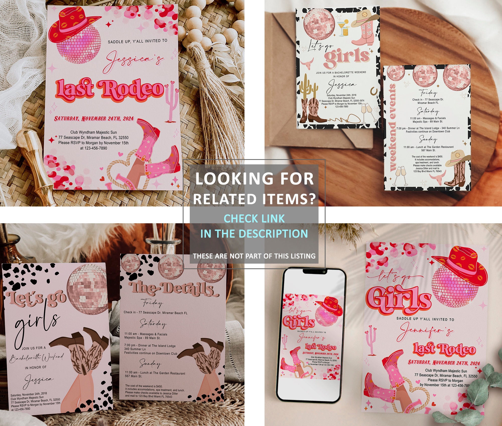 Let's Go Cowgirl Bachelorette Invitation With Back, Last Rodeo, Retro ...