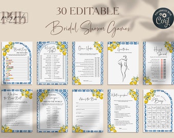 Editable Amalfi Coast Bridal Shower Game set, Positano, 30 games, Mediterranean, Bingo, Emoji Pictionary, Who knows the bride best, Digital