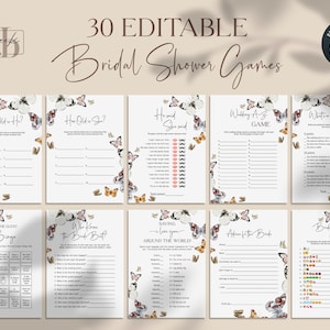 Editable Butterfly Bridal Shower Game set, He Gives me Butterflies set, 30 games, Bingo, Emoji Pictionary, Who knows the bride best, Digital