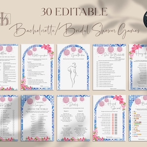 Ensemble modifiable de jeux de douche nuptiale Mamma Mia Bachelorette, lot de jeux, 30 jeux, bingo, pictionary emoji, qui connaît le mieux la mariée, numérique