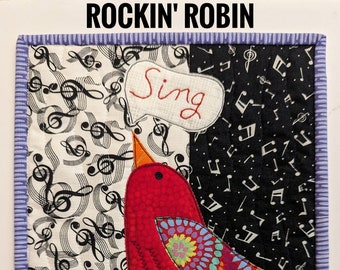 Modèle PDF Rockin Robin & Holiday Robin - Coloré - Réalisez 2 mini courtepointes avec ce modèle - Appliques bord brut - Oiseaux RazBeca