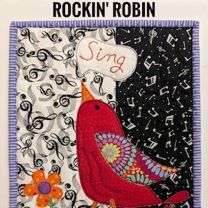 Rockin Robin & Holiday Robin PDF Pattern - Full Color - Make 2 Mini Quilts with this pattern - Raw edge Applique - RazBeca's Birds