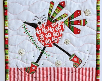 NOEL PDF Applikationssida Mini Quilt Applikation med rå kant Wonky Bird - RazBeca's Birds
