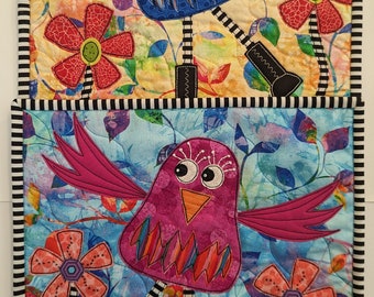 Bobby & Marcie PDF Pattern - Full Color - Mini Quilt - Bird Pattern - Raw edge Applique  - RazBeca's Birds