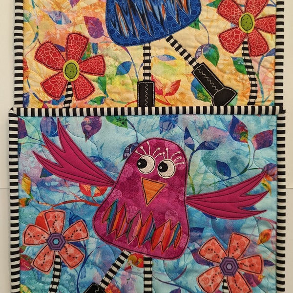 Bobby & Marcie PDF Pattern - Full Color - Mini Quilt - Bird Pattern - Raw edge Applique  - RazBeca's Birds