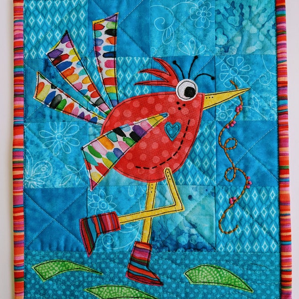 Rosie PDF Applique Page - Mini Quilt Raw Edge Applique - Wonky Bird - RazBeca's Birds