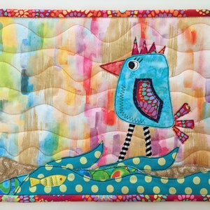 Clive PDF Applikation Seite Mini Quilt Raw Edge Applikation Wonky Bird - MazeBeca's Birds
