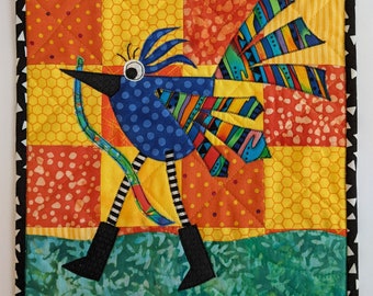 PDF Anleitung Frederic - Farbig - Mini Quilt - Quiltblock - Vogel Muster - Raw Edge Applikation - ZarBeca's Birds - Creation Frederic