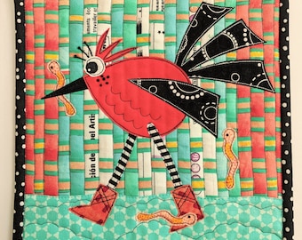 Marian the Librarian PRINTED Applique Page - Mini Quilt - Quilt block - Bird Pattern - Raw edge Applique – Wonky Bird - RazBeca&#39;s Birds