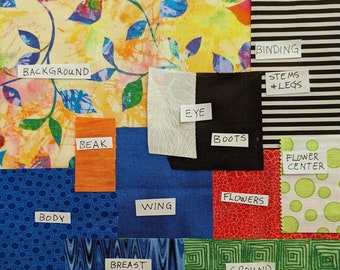 Bobby FABRIC KIT ONLY - Raw edge applique -Wonky Bird Kit - Mini quilt Kit - RazBeca's Birds