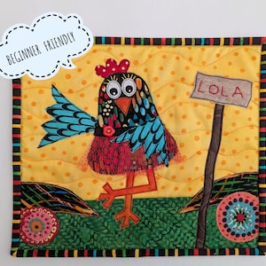 Digitales Lola-PDF-Muster - Anfängerfreundliches Vollfarb-Mini-Quilt-Muster Raw Edge-Applikation-RazBeca-Vögel, die Lola überarbeitetes Vogelhuhn erstellen