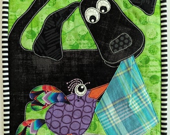 Bowie & Chloe_PDF Muster #5 - Mini Quilt - Raue Rand Applikation - Rand- Applikation - Die Badewanne - Hund - Vogel - Welpe