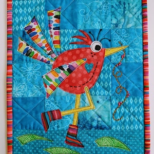 Rosie PRINTED Applique Page - Mini Quilt - Quilt block - Bird Pattern - Raw edge Applique – Wonky Bird - RazBeca&#39;s Birds - Creating Rosie