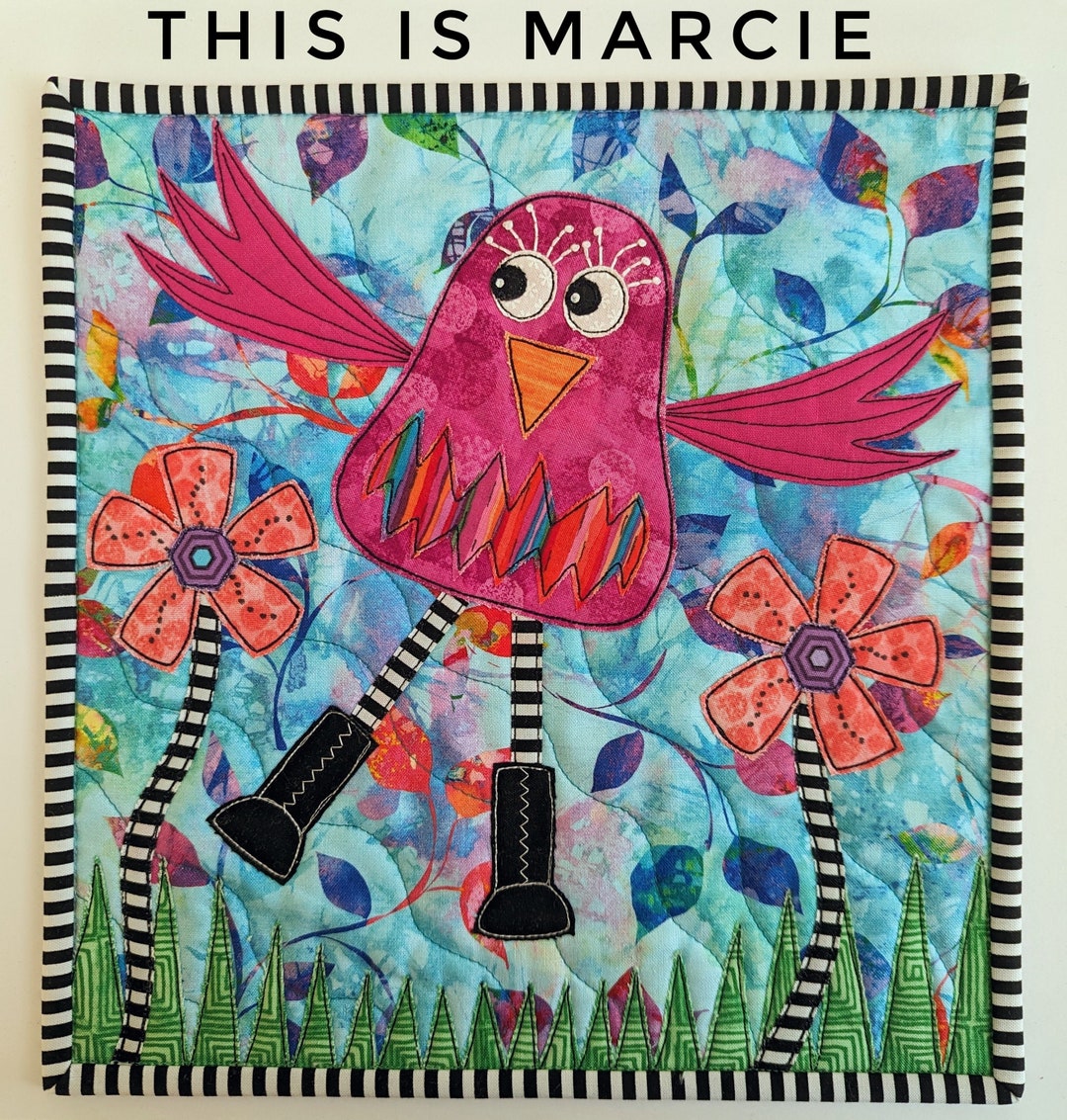 Marcie FABRIC KIT ONLY Raw Edge Applique wonky Bird Kit Mini Quilt Kit