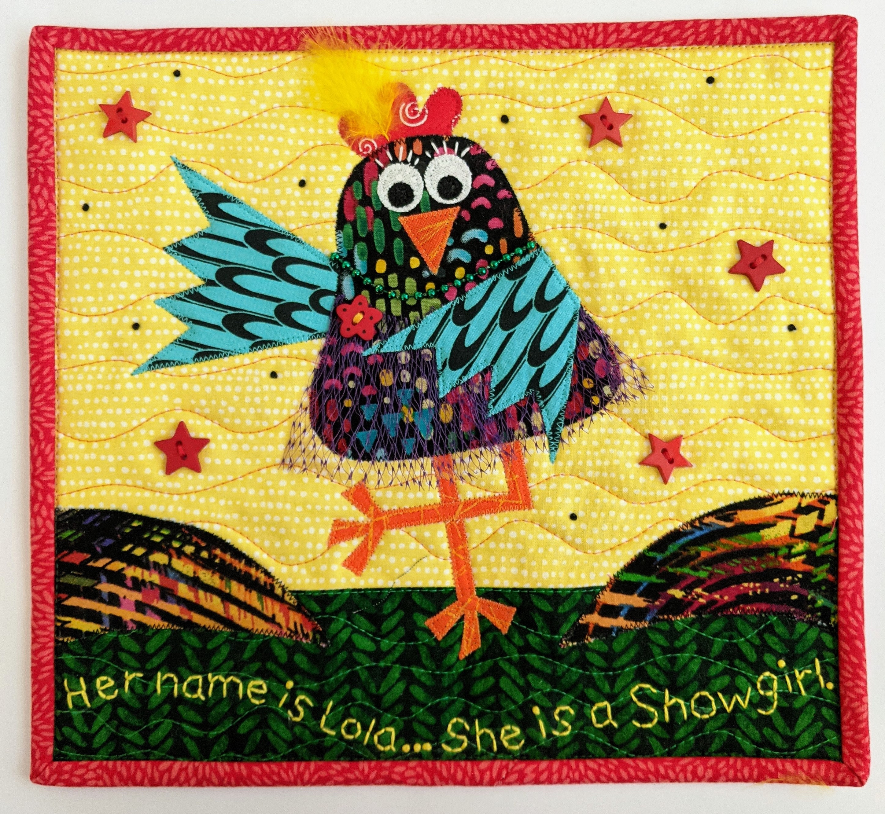 Lola PDF Pattern - Full Color - Mini Quilt - Quilt block - Bird Pattern - Raw edge Applique - RazBeca's Birds - Creating Lola