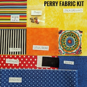 PERRY FABRIC KIT – Raw Edge Applique – Wonky bird – Mini Quilt - RazBeca&#39;s Birds