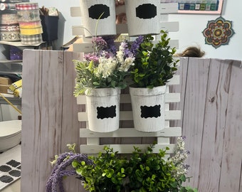 White Wood Planter with 6 Planter Cups (Plants Not Included)