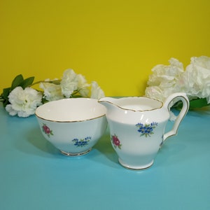 Vintage Royal Victoria Fine Bone China Cream and Sugar- Petite Sugar and Cream Set- Made in England by Crown Staffordshire-Rose Pansy Set