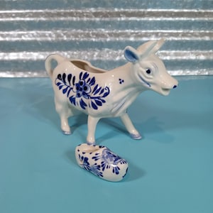 Delft Blue Hand Painted Cow Creamer- Dutch Tableware- Farm or Country Table Decor- Blue and White Cottage Table Decor-Delftware from Holland