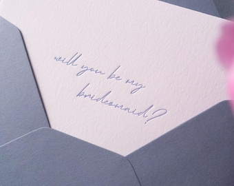 Bridesmaid proposal card, will you be my bridesmaid, whimsical handwritten letterpress card, bridesmaid box, wedding party, custom colors