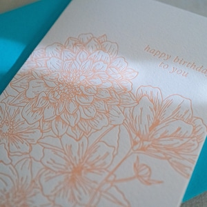 Letterpress Blumen Geburtstagskarte, alles Gute zum Geburtstag, Geburtstagskarte für Sie, blumige Grußkarte, Geburtstagskarte