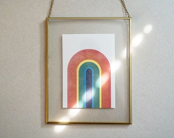Letterpress Rainbow Print, mini art print, 5x7" art print, rainbow wall art, modern geometric illustration, nursery art, pride month