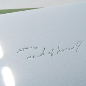 Cute maid of honor proposal card, will you be my maid of honor, letterpress card, chic wedding, bridesmaid box, wedding party, custom colors