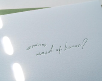 Maid of honor proposal card, cute will you be my maid of honor letterpress card, chic wedding, bridesmaid box, wedding party, custom colors