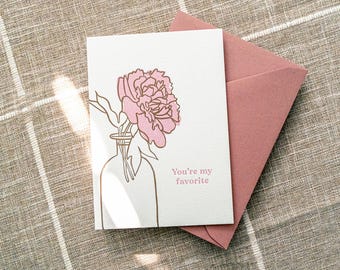 My Favorite Letterpress Card, anniversary card for her, anniversary card for him, wedding day love note, valentine, romantic card, love card