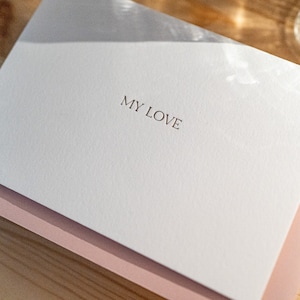 Closeup of letterpress valentine card