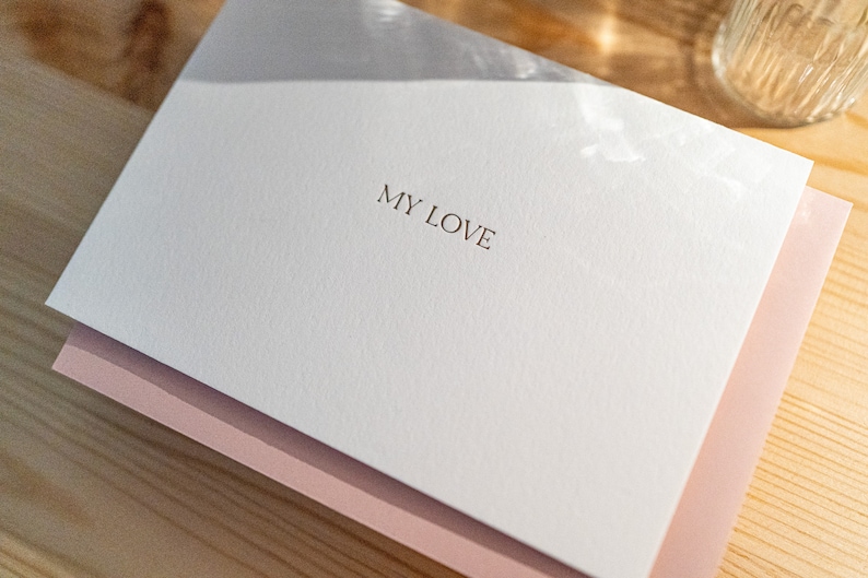 Closeup of letterpress valentine card