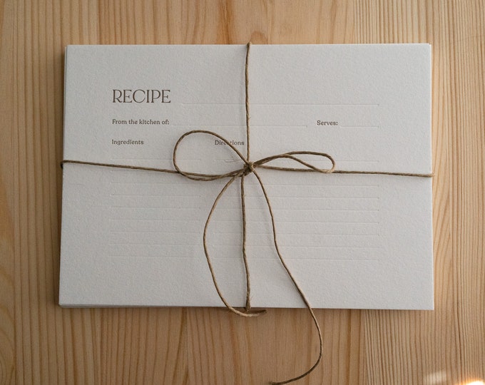 Letterpress Recipe Cards, set of 13, 4x6 recipe cards, gift for baker, bridal shower gift, gift for wedding, hostess gift, gift for party