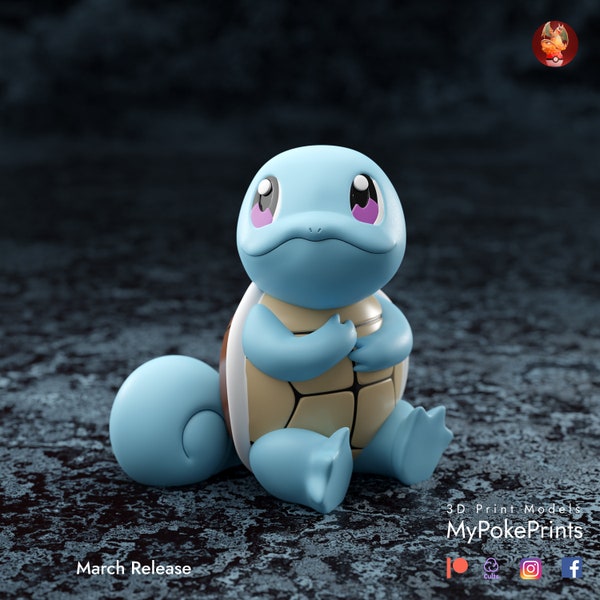 Pokemon Fan-Made Squirtle Figure - MyPokePrints | 3D Printed | Sitting Squirtle | Kanto Starter