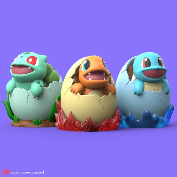 Pokemon Generation 1 Kanto Easter Eggs | Bulbasaur | Charmander | Squirtle | 3D Printed | Chibi |  Pokemon Easter Gift | Easter Decoration