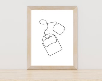 Tea Bag Drawing Line Art, Tea Cup, Tea Lover Print, Tea Cup Wall Art, Tea Poster, Tea, Kitchen Decor, Kitchen Wall Art, Kitchen Wall Print