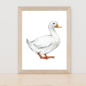 Pintura de acuarela de pato, arte de acuarela de animales de granja, decoración de pato para sala de estar, arte de pared inspirado en la naturaleza, pintura de pato realista