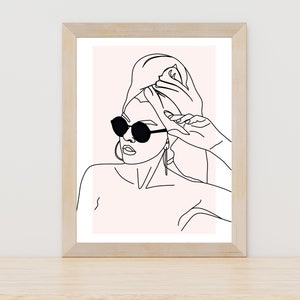 Woman with Towel on Head One Line Drawing, Woman One Line Art, Abstract Line Woman Wall Print, Bathroom Decor, Feminine Wall Decor, Bathroom