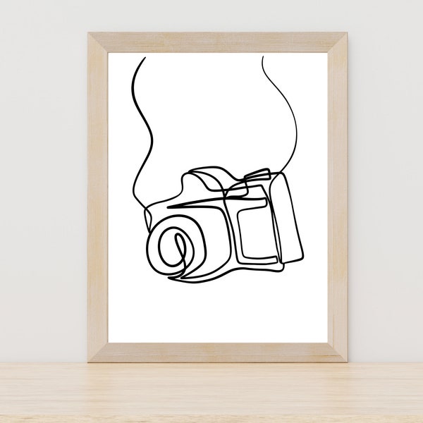 Minimalist Camera Line Art, Photographer Line Art Drawing, Photography Equipment Print, DSLR Camera Art, Photography Lover Gift, Camera Art