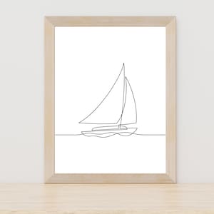 Minimalist Sailboat Line Art, Sailing Sport Print, Sailboat Art, Ship Print, Nursery Wall Art, Boat Art, Sailboat Painting, Sailing Gift