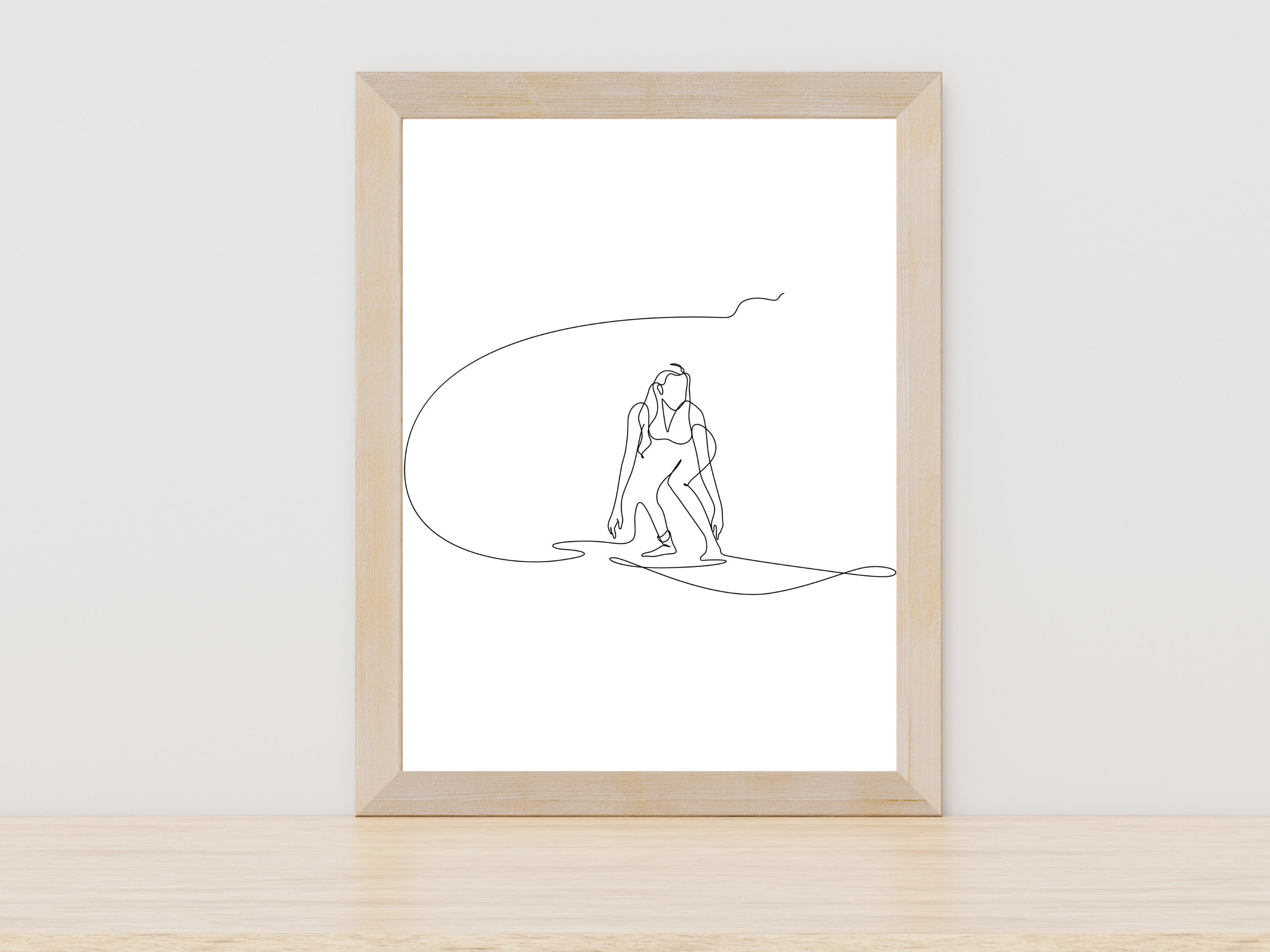 Woman Surf Line Drawing, Surf Art Print, Surf Line Art, Minimalist