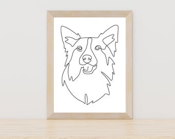 Corgi Line Art, Pet Line Art, Custom Dog Portrait, Dog Mom Gift, Christmas Gift, Dog Dad Gift, Pet Portrait, Dog Portrait, Dog Line Wall Art