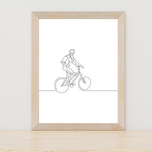 Minimalist Bicycle Line Art, Bike Print, Sport Printable, Cyclist Poster, Printable Cyclist Wall Art, Bicycle Wall Art, Gift for Biker