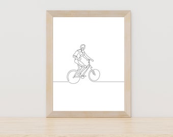Minimalist Bicycle Line Art, Bike Print, Sport Printable, Cyclist Poster, Printable Cyclist Wall Art, Bicycle Wall Art, Gift for Biker