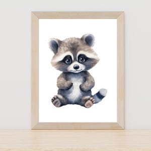 Pintura de acuarela de mapache, arte de pared de mapache, pintura de animales del bosque, pintura de acuarela de mapache, impresión de arte de vida silvestre, arte de animales del bosque