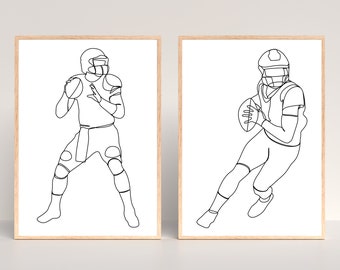 Set of 2 Football Line Art Prints, Football Line Art, Football Wall Art Print, Sport Minimalist Abstract Print, Sport Print, Football Print