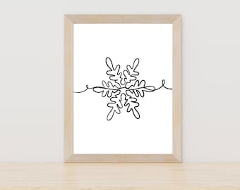 Snowflake Art Print, Boho Winter Wall Art, Trendy Holiday Decoration, Winter Art Print, Minimalist Nature Decor, Simple Winter Art Decor